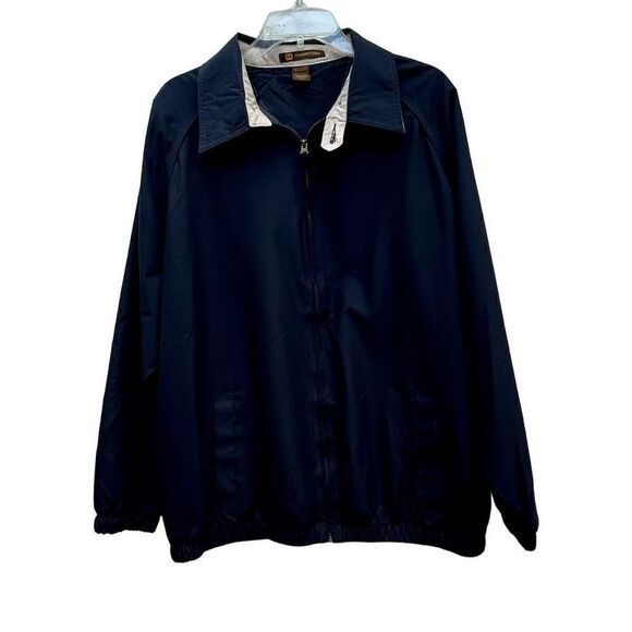 Harriton Windbreaker Men's Size M Blue Collared Raglan Long Sleeve Jacket - Picture 2 of 10